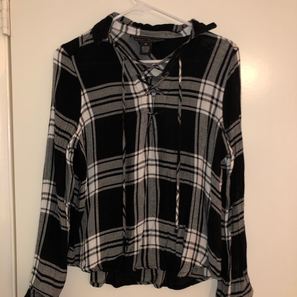 Black and white plaid dressy shirt.